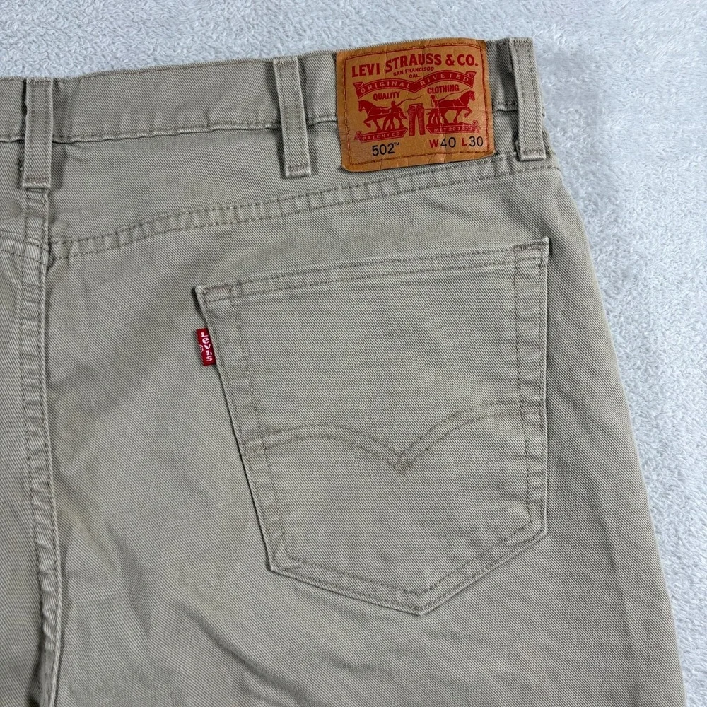 Levi's 502 Taper Fit Jeans Mens 40x30 Khaki Denim Cotton Stretch Everyday Wear‎